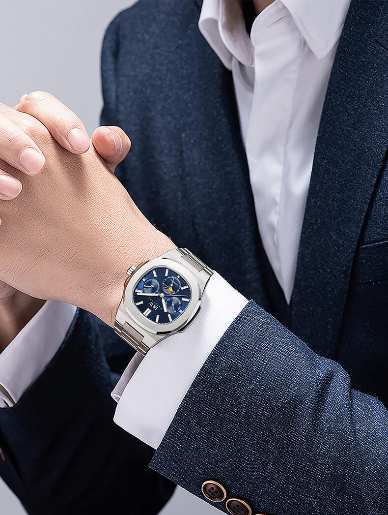 Đồng hồ nam chính hãng I&W CARNIVAL 55886G-1 mặt xanh navy size mặt 42mm,kính sapphire ,chống nước 50m,dây thép không gỉ