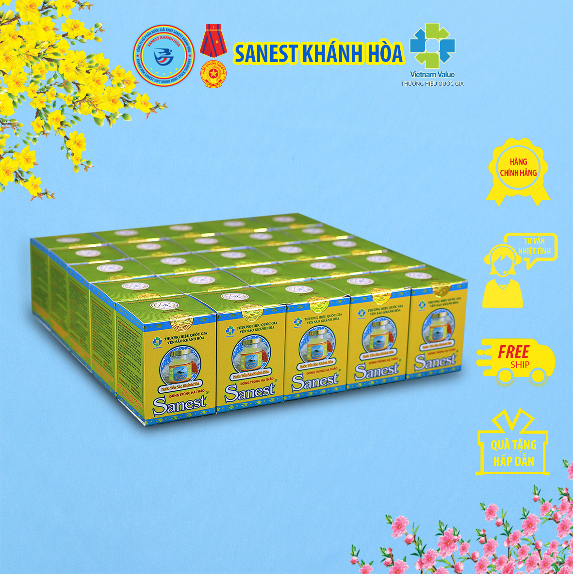 Nước Yến sào Khánh Hòa Sanest Đông Trùng Hạ Thảo đóng lọ 70 ml