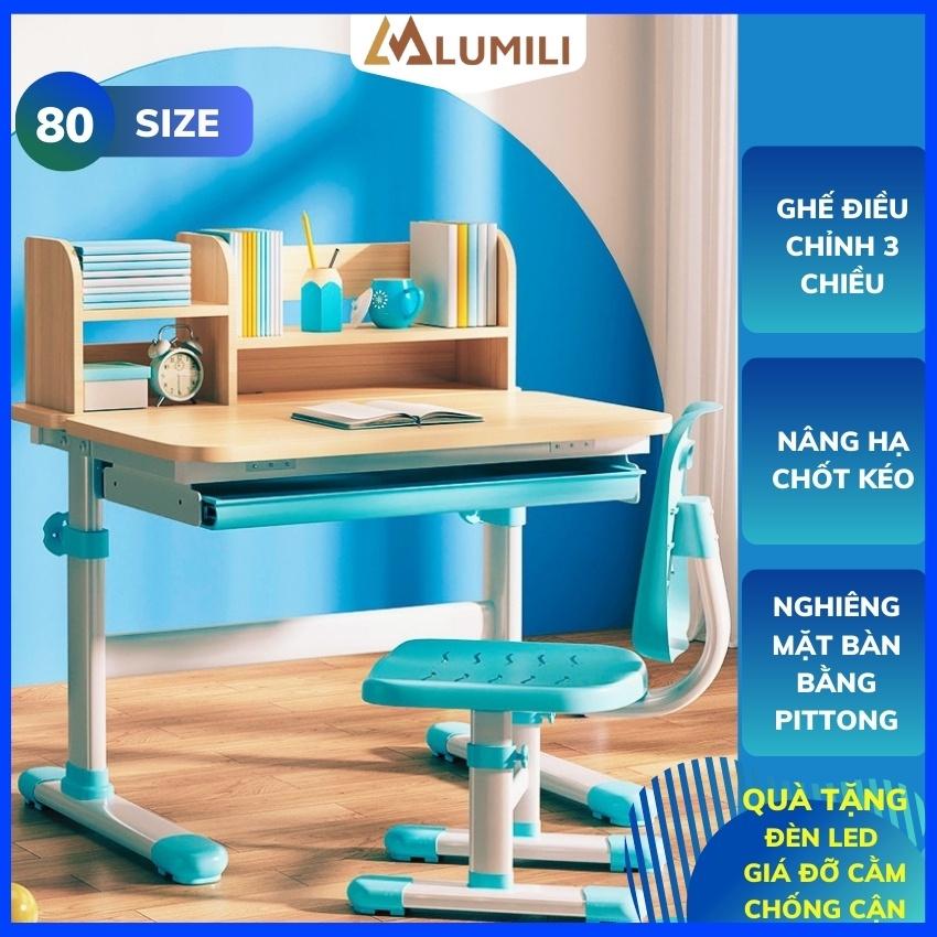 Bàn học chống gù cho bé Lumili R18 nâng hạ độ cao chỉnh nghiêng pittong, bộ bàn học sinh thông minh chống cận thị