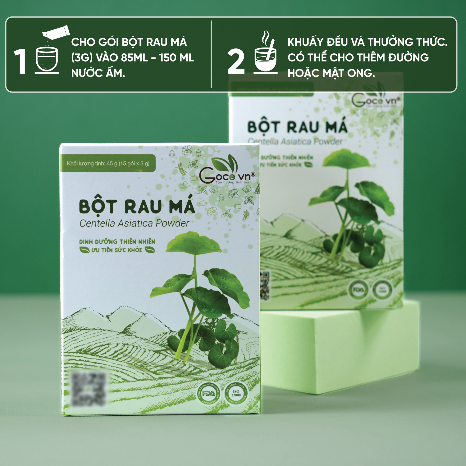 Bột rau má nguyên chất Goce - 45g (15 gói x 3g) ST