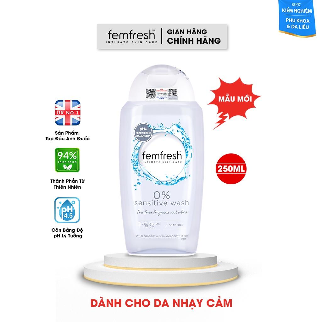 Dung dịch vệ sinh phụ nữ cao cấp cho da nhạy cảm Femfresh 0% Sensitive Intimate Wash 250ml