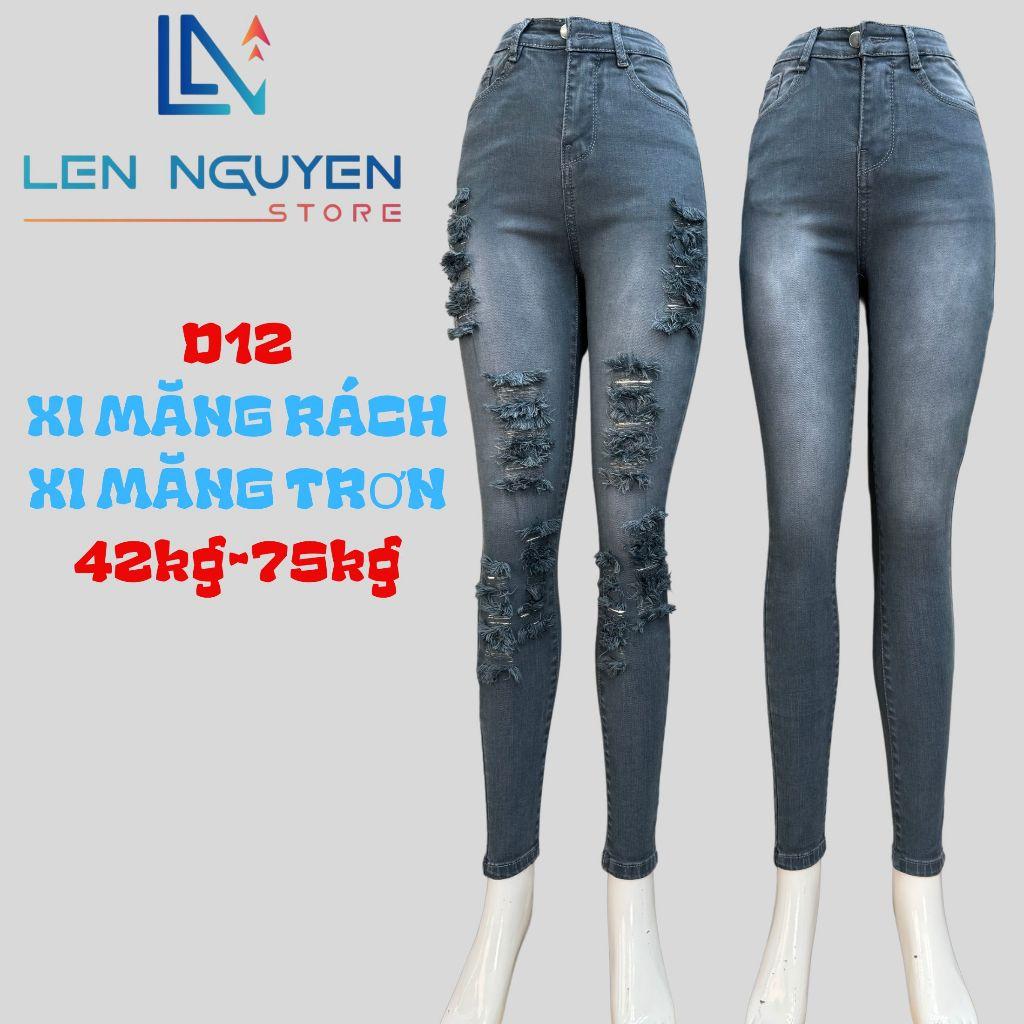 D12_Quần jean nữ, dài, lưng cao, quần bò nữ dáng ôm, quần rin nữ có big size, cho 42kg đến 75kg,LEN NGUYEN STORE - Xanh Đậm