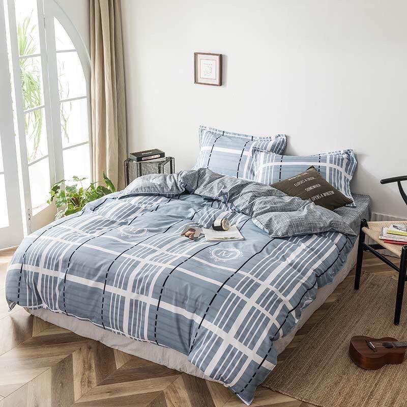 Bộ chăn ga Cotton poly M2T bedding chăn ga Hàn Quốc kẻ chữ M đủ size miễn phí bo chun