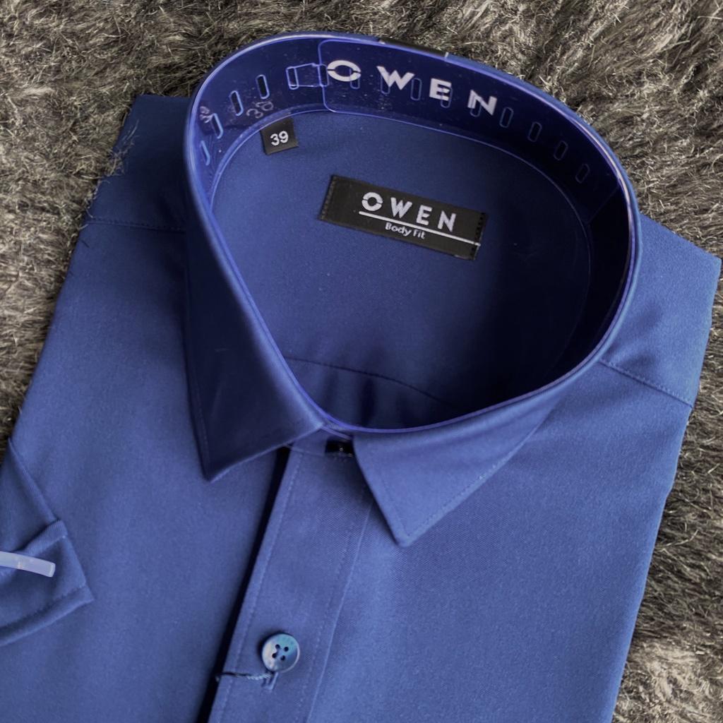 OWEN - Aó sơ mi ngắn tay Owen chất nano không nhăn màu xanh navy đậm 230020