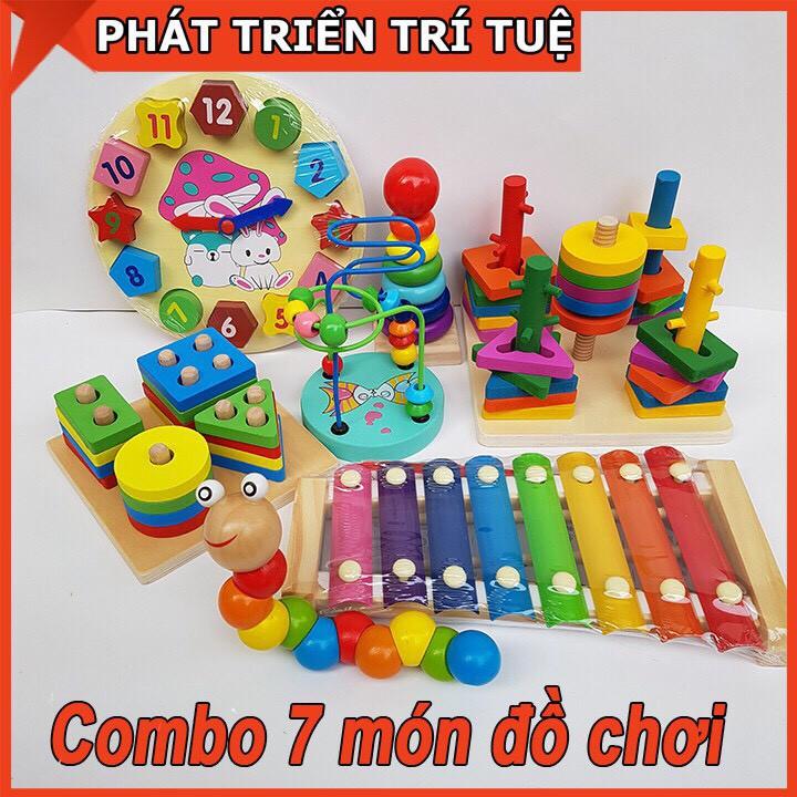 Combo 7 Món Đồ Chơi Gỗ - Giúp bé phát triển IQ, EQ và Cảm Thụ Âm Nhạc Cho Bé