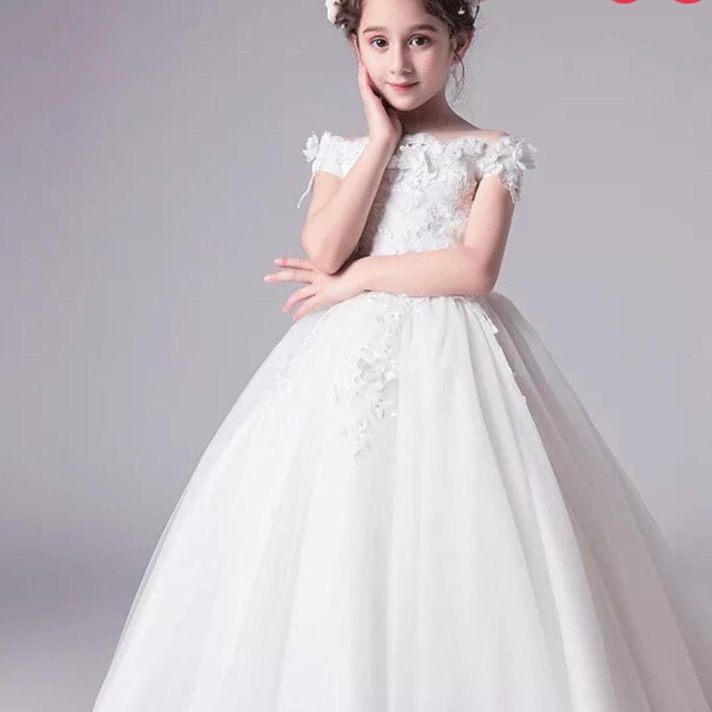 váy công chúa trắng cho bé gái , đầm công chúa cho bé đính ren nổi 3d ( mã 052)