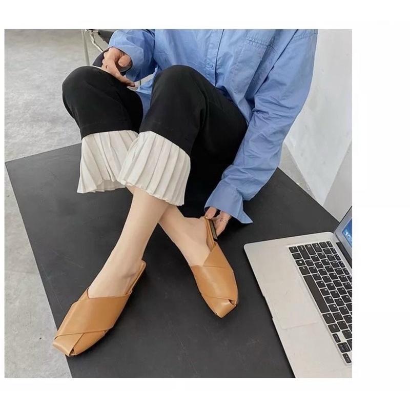 Giày sục đan 3 dây- mũi vuông- form chuẩn đế thấp 1cm