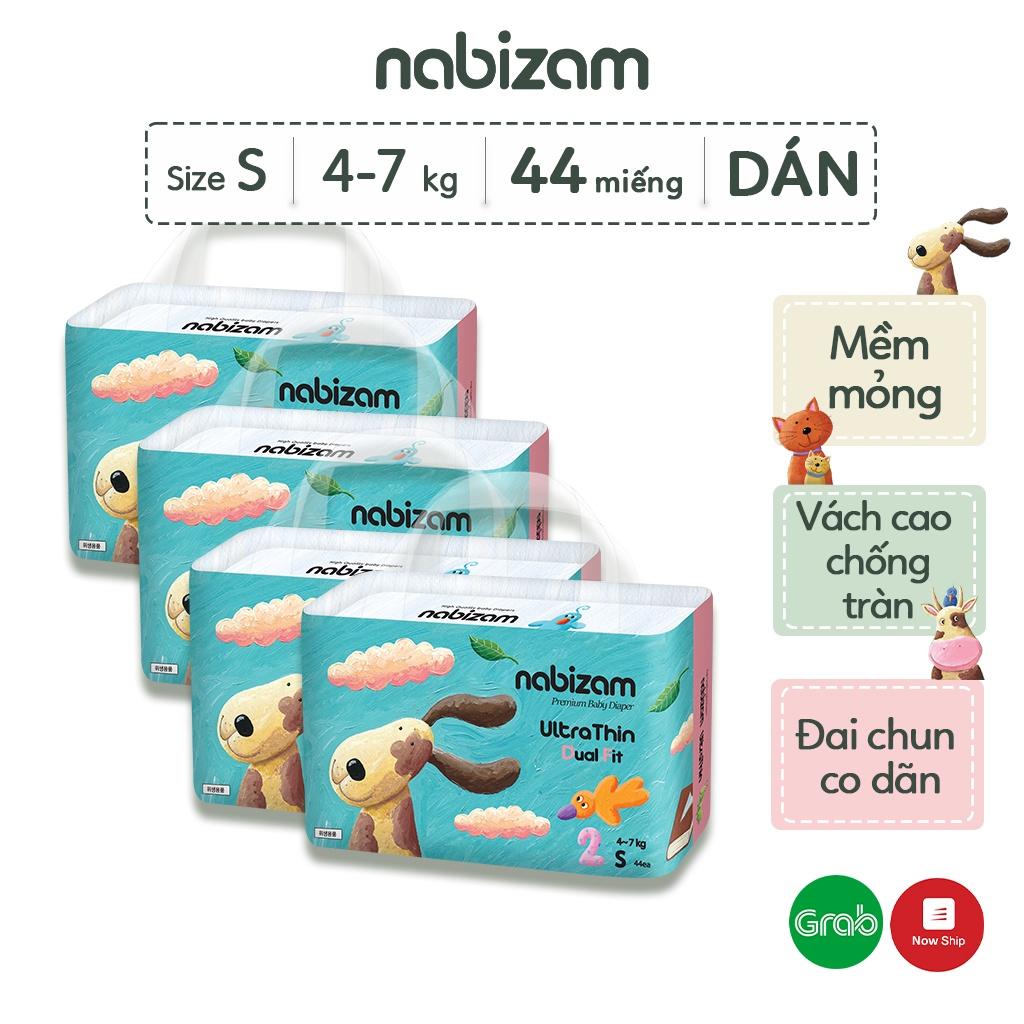 COMBO 4 Bịch Tã/Bỉm Dán Nabizam UltraThin Nội Địa Hàn Lõi Thấm Hút 3 Lớp Size S44 Cho Bé Từ 4-7kg, 44 Miếng