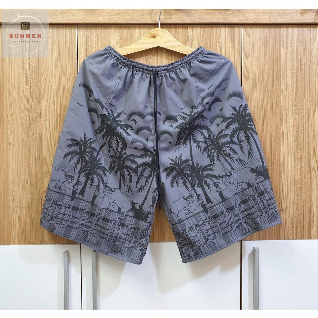 Quần Short Nam Lưng Thun Đi Biển Chất Dù Tối Màu In Họa Tiết Cây Dừa SUNMEN FreeSize Từ 50 - 75kg