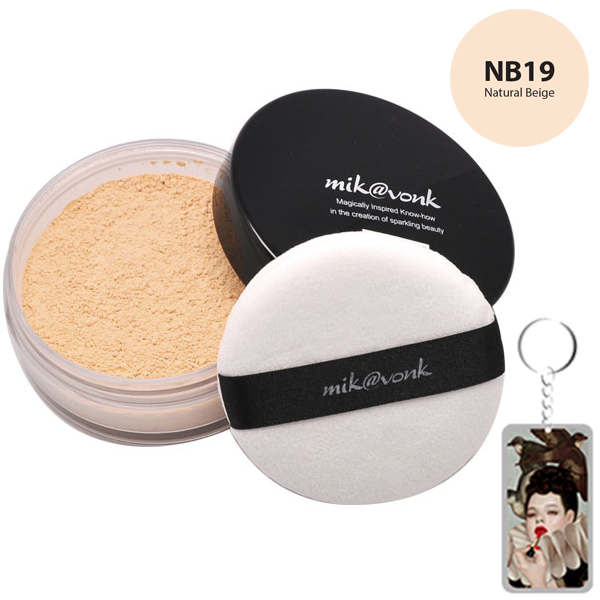 Phấn phủ bột kiềm dầu Mik@vonk Blooming Face Powder Hàn Quốc 30g NB19 # Natural Beige tặng kèm móc khoá