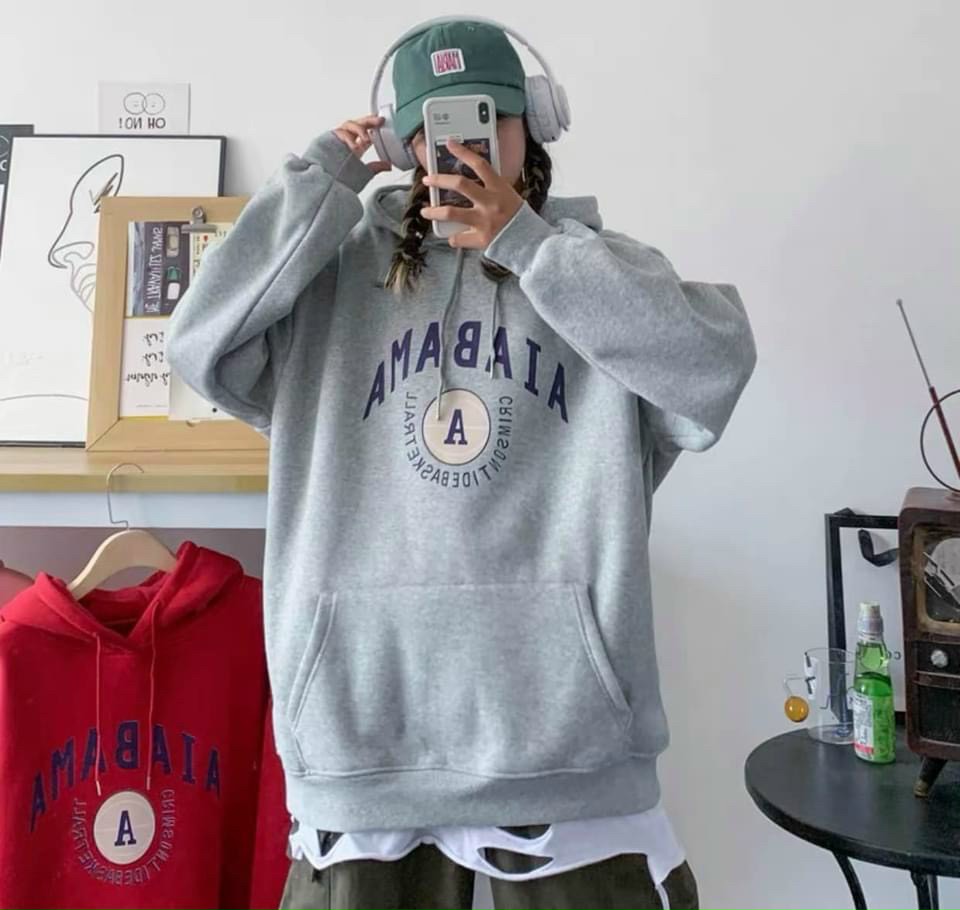 Áo Hoodie oversize ALABAMA tay dài thu đông phong cách Hàn Quốc, Áo khoác nam nữ nỉ ngoại hoodie ALABAMA, Áo khoác Hoodies nam nữ vải nỉ bông mềm ấm form rộng Freesize Thời trang Hot Trend Kita Unisex - AIABAMA