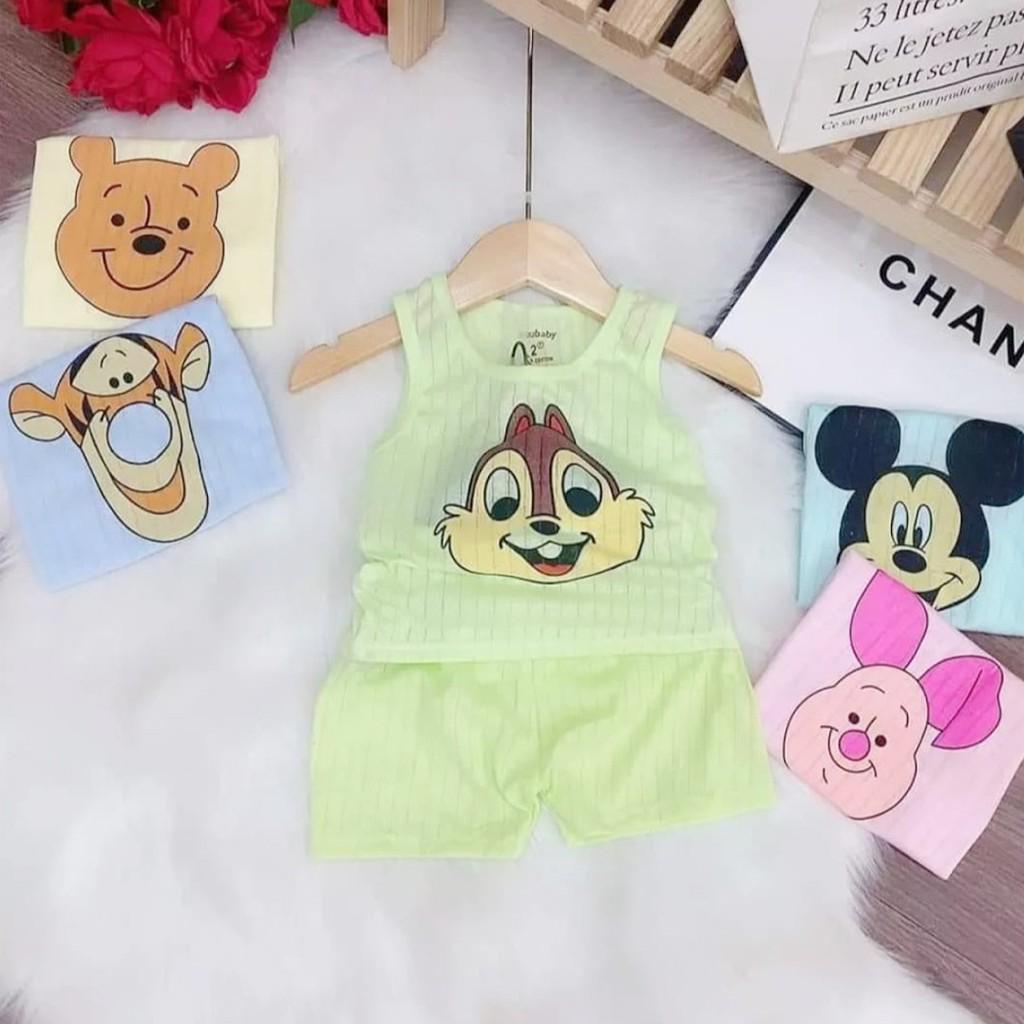 Bộ cotton giấy ba lỗ cho bé trai gái sơ sinh 3-14kg, loại vải màu thoáng mát in hình đáng yêu – BCT19