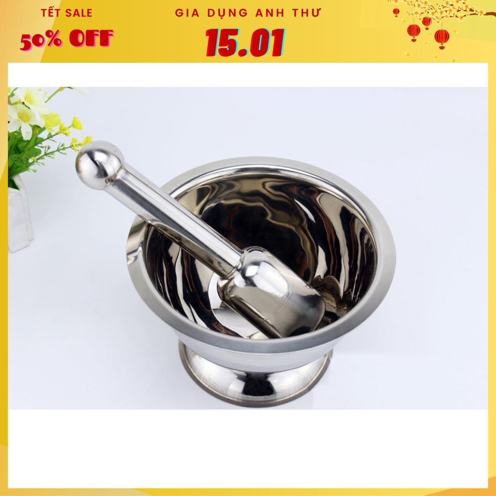 Bộ Cối Chày Inox Đường kính 17cm Dùng Để Giã Thức ăn, Chống nấm mốc