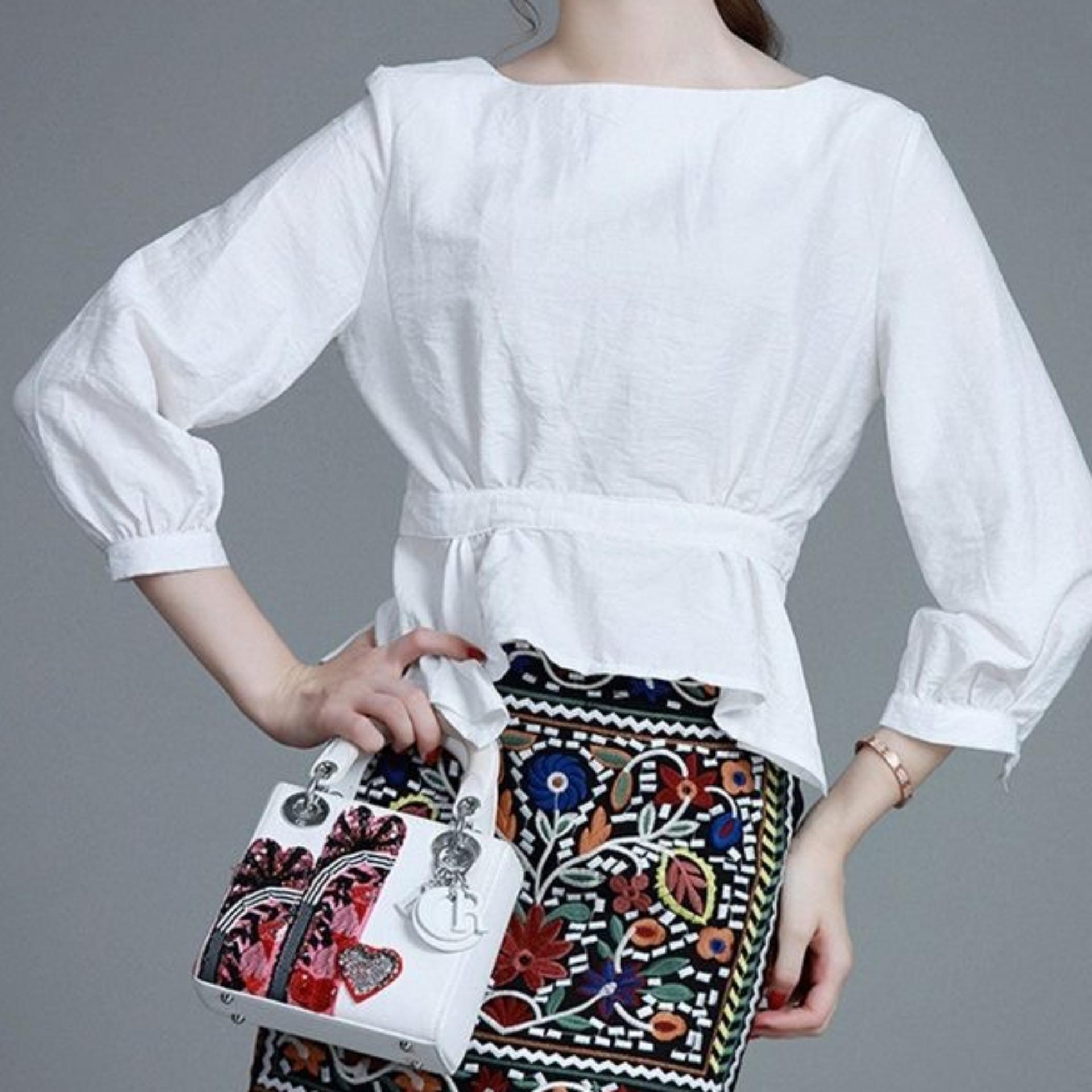 Aó peplum thời trang tay lỡ đen