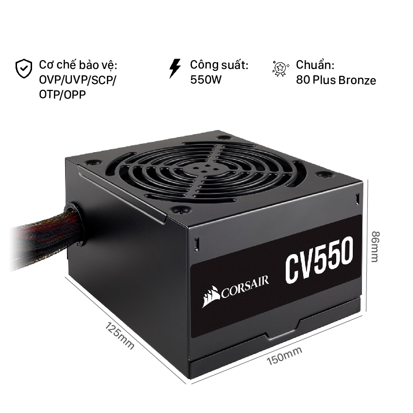 Nguồn Vi tính 550w Corsair CV550 80Plus Bronze - Hàng chính hãng Vĩnh Xuân phân phối