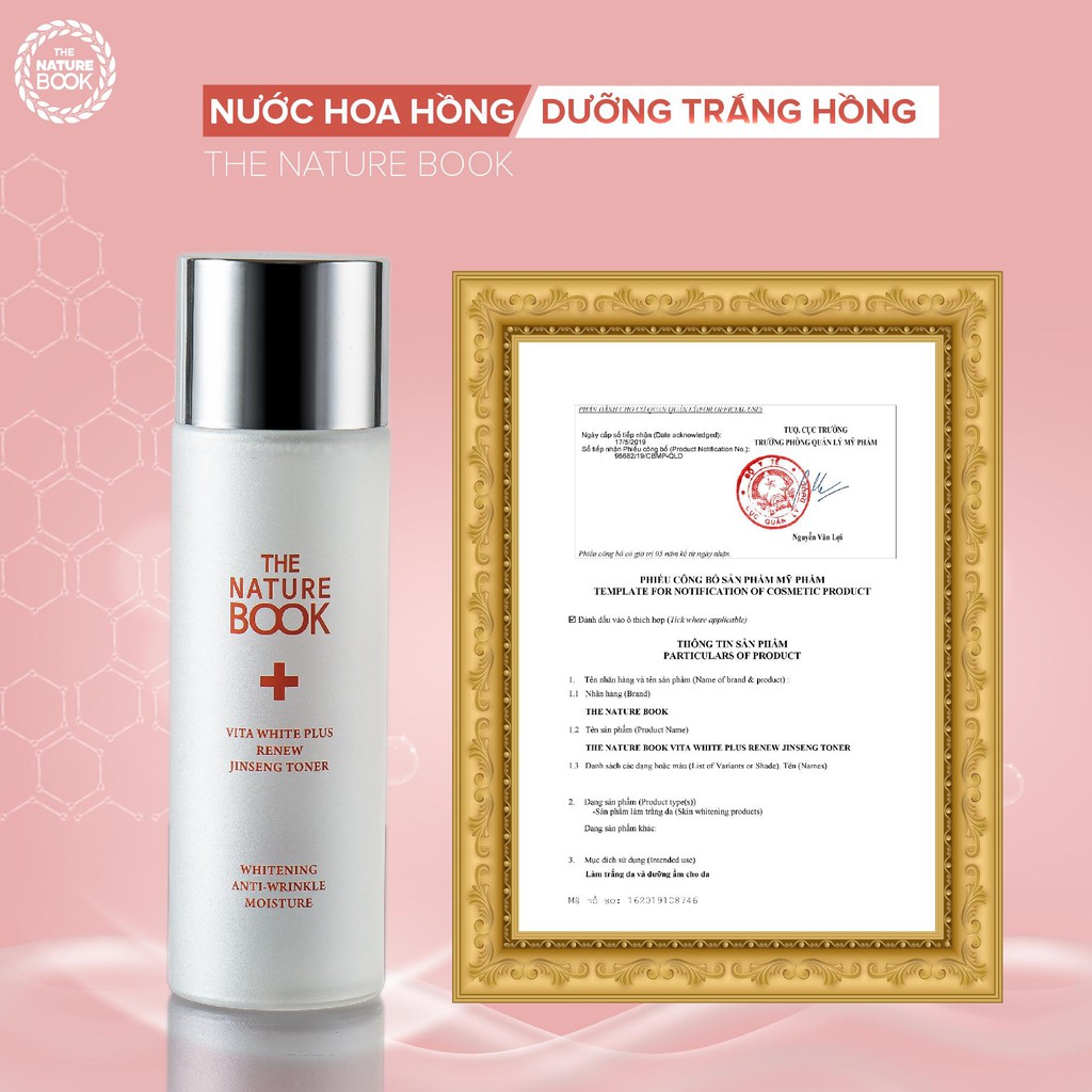 Nước hoa hồng The Nature Book dưỡng trắng hồng và tái tạo da Vita White Plus Renew Jinseng Toner 120ml