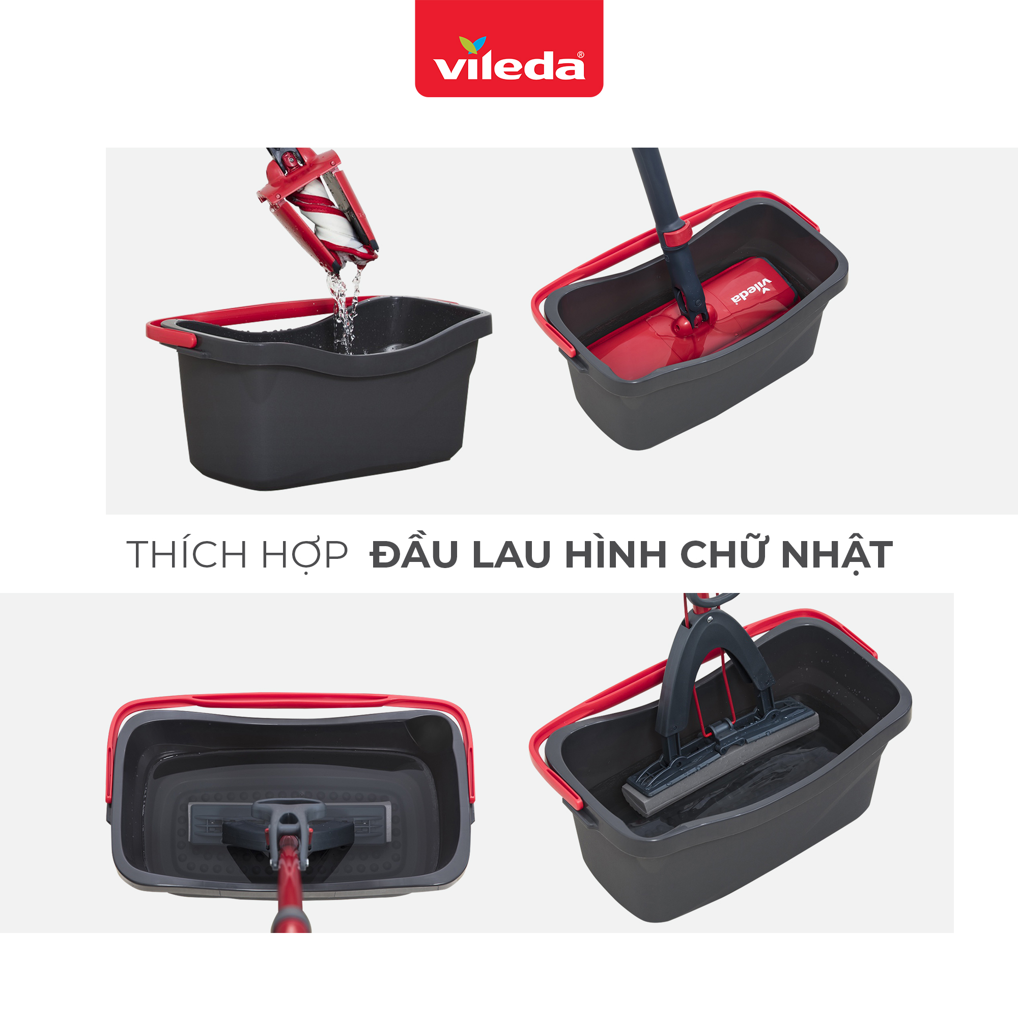 Thùng giặt cây lau nhà VILEDA Everyday Mop Bucket dung tích 11L, phù hợp cây lau tự vắt, bản rộng, chữ nhật - TSU160444