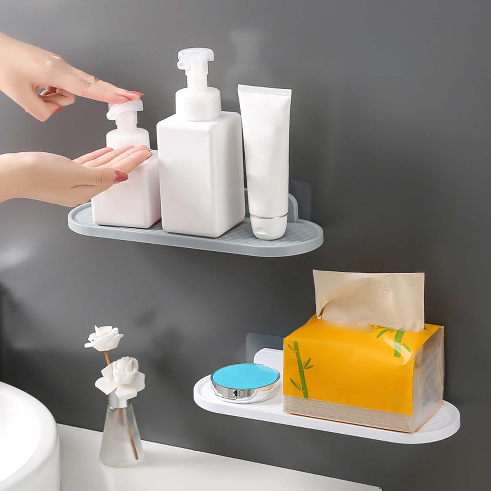 Wall Floating Shelf Adhesive Organizer Holder Rack for Toilet Bathroom White