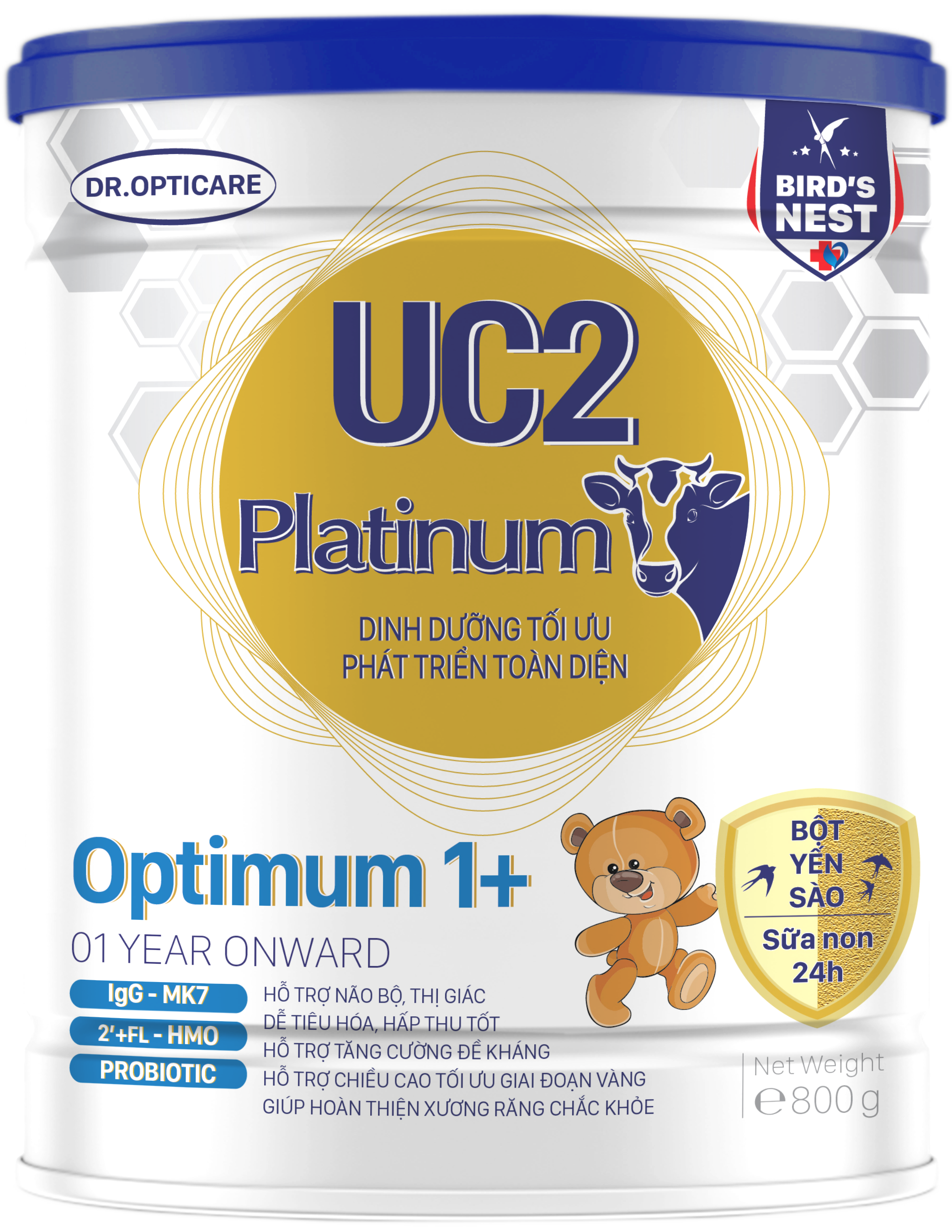 Sữa bột UC2 Platinum Optimum 1+ 800g - Bổ sung bột yến sào và sữa non 24h (giúp bé phát triển toàn diện, dành cho trẻ từ 1 tuổi trở lên)