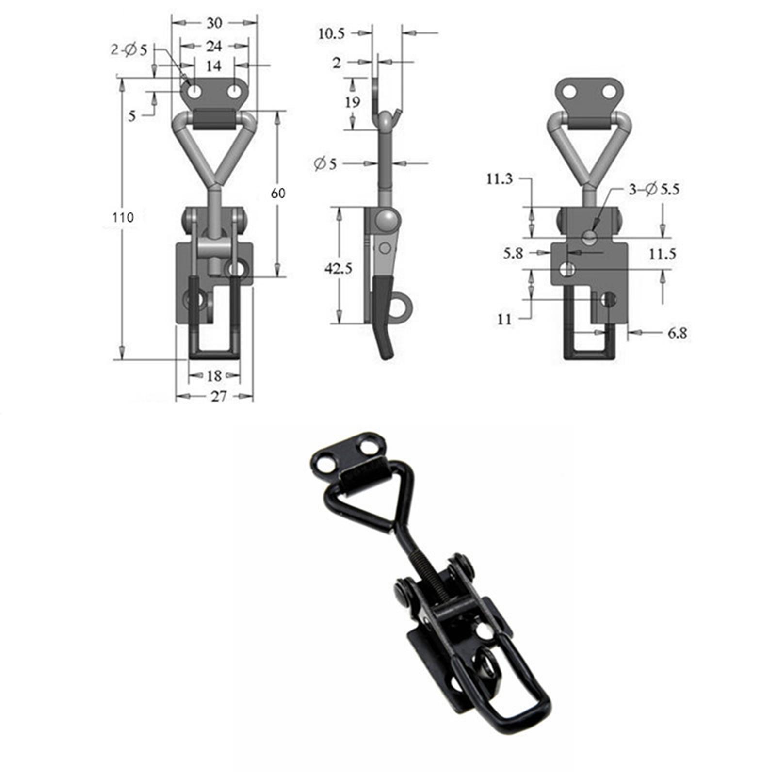 4x Toggle Clamps Cabinet Boxes Lever Handle Heavy Duty Toggle Hasp Hook Black Toggle Pull Adjustable for Wooden Box Case Trunk Tool Boxes Case