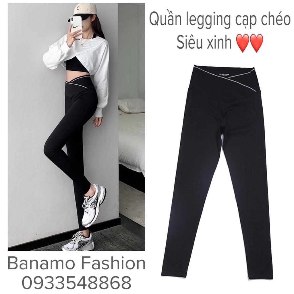 Quần legging nữ cạp cao ghen bụng in chữ cạp chéo thời trang 7110