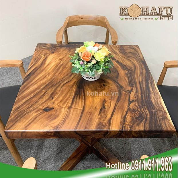 Mặt bàn vuông gỗ me tây nguyên tấm siêu hệ vân