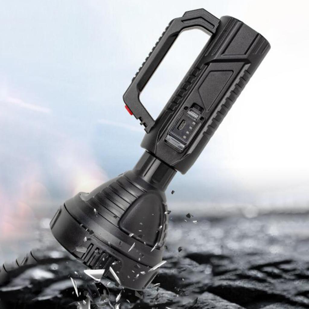 Rechargeable Torch LED Handheld Portable Searchlight Outdoor Flashlight Long Shots Lamp for Hunting Hiking Camping Black