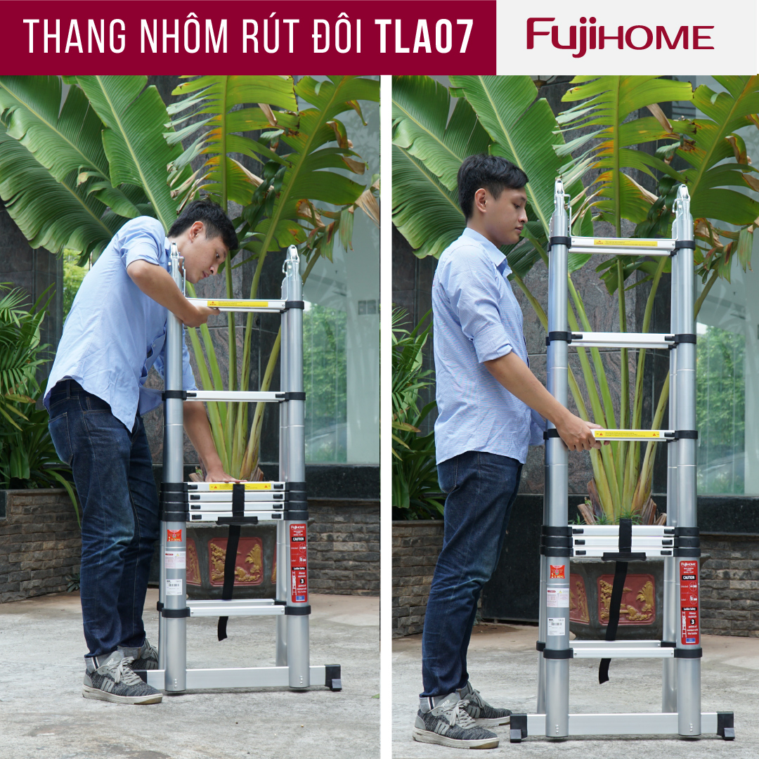 Thang nhôm rút chữ A gấp gọn 5M Nhật Bản Fujihome chống trượt, thang rút đôi 5 mét gấp xếp gọn gia đình đa năng có khóa an toàn 2m4 telescoping ladder - Hàng Nhập Khẩu