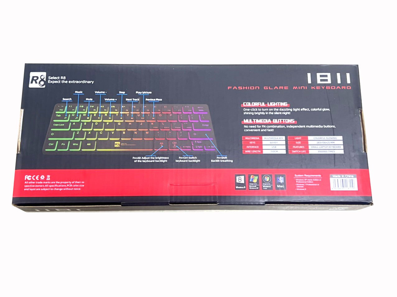 Bàn phím MINI KB-1811 LED USB R8- HÀNG CHÍNH HÃNG