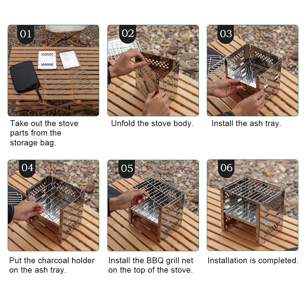 Camping Wood Burning Stove Portable Folding Stainless Steel Backpacking Stove BBQ Grill Stove for Outdoor Picnic Hiking Traveling