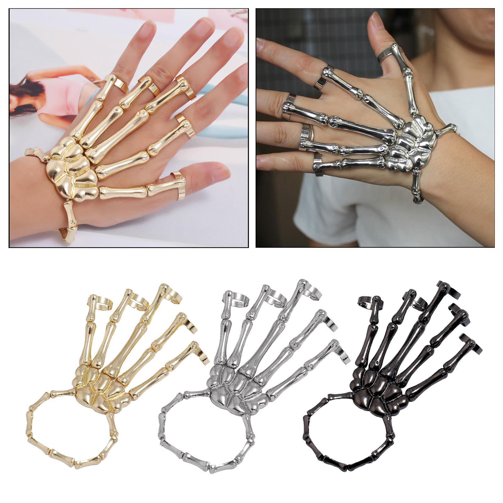 Skeleton Hand Bracelet with Rings Elasticity Wristband for Party