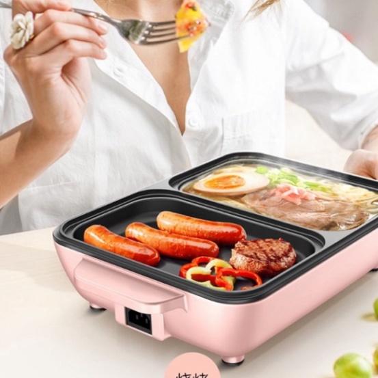 Bếp lẩu nướng 2 in 1 Mini Hàn Quốc chống dính - Bếp Điện Đa Năng Siêu Tiện Dụng, Công Nghệ Hàn Quốc - Nồi Đôi Mini