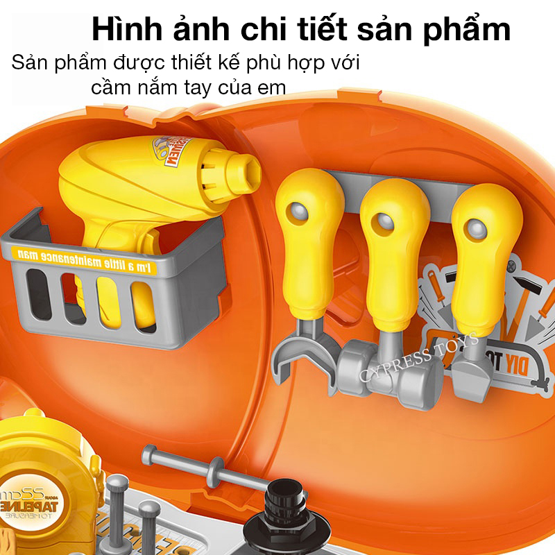Đồ chơi cơ khí KAVY có kìm, búa, vít, khoan ... kèm vali đựng đồ nhựa nguyên sinh an toàn