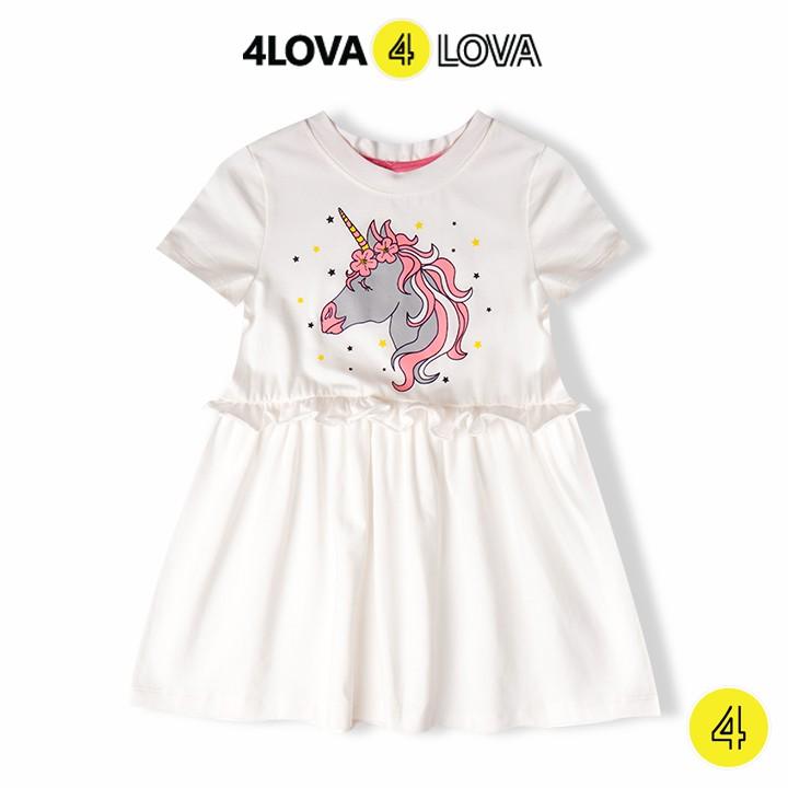 Váy bé gái cộc tay 4LOVA chất cotton hình dễ thương hàng chính hãng