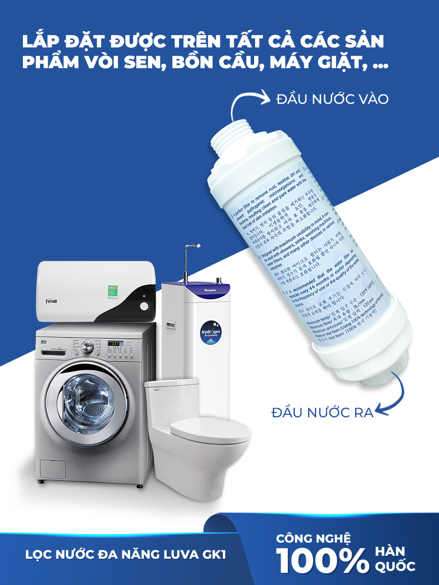 Bộ lọc nước đa năng Luva GK1 cho vòi sen tắm, vòi nước uống, máy giặt, bồn cầu, máy rửa bát