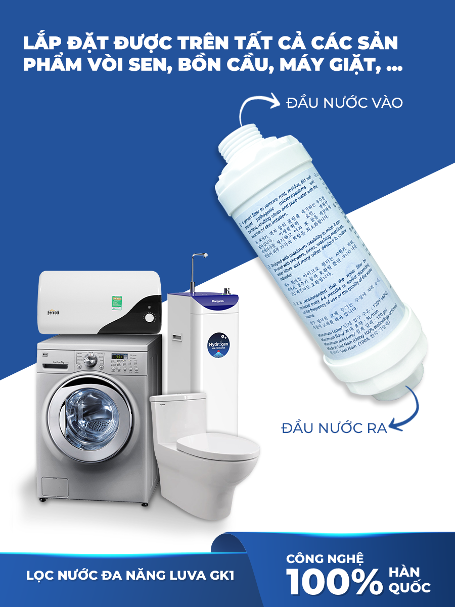 Bộ lọc nước đa năng LUVA GK1, lọc vòi sen tắm, lọc máy giặt, máy rửa bát, vòi rửa bát, bồn cầu thông minh