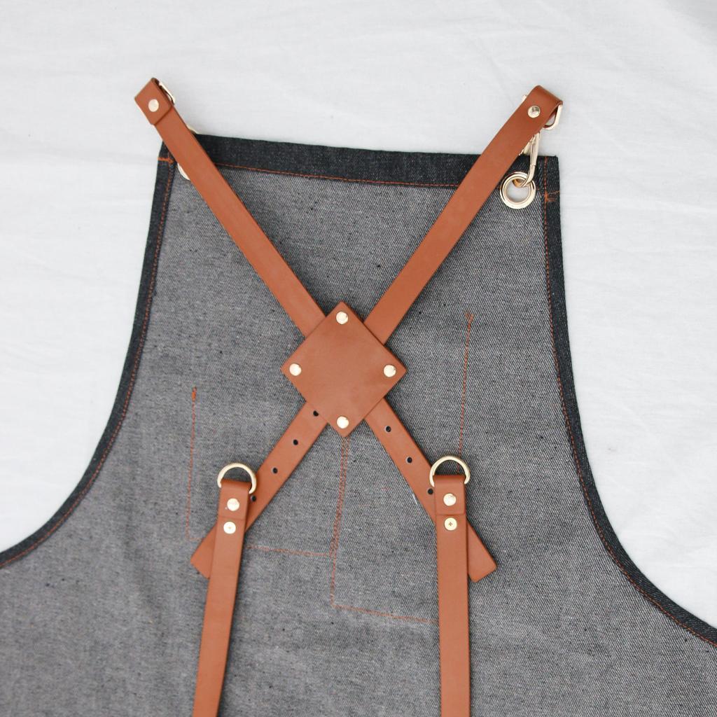 Men Women Denim Apron Bib with Pockets Cafe Kitchen Cooking Painting