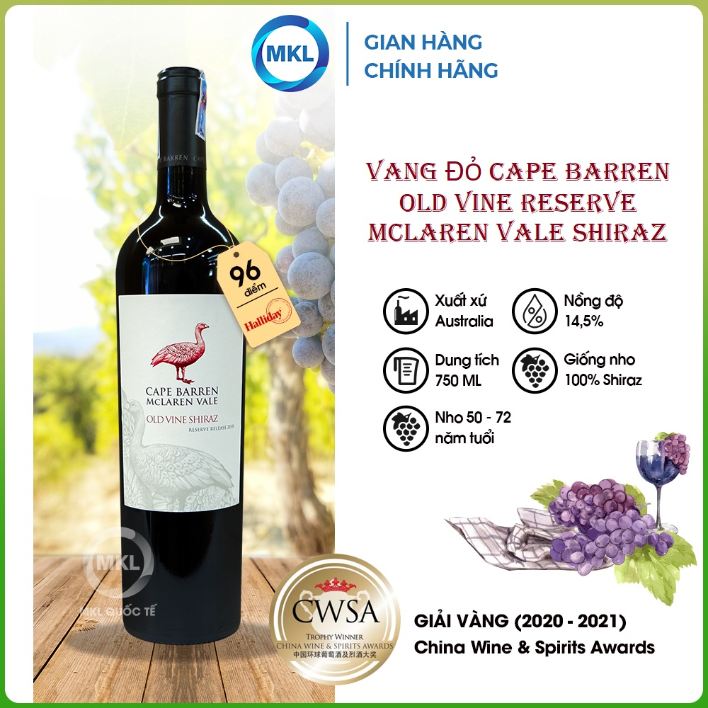 Rượu Vang Đỏ Cape Barren Old Vine Reserve McLaren Vale Shiraz 750ml 14,5% - Úc - Hàng Chính Hãng