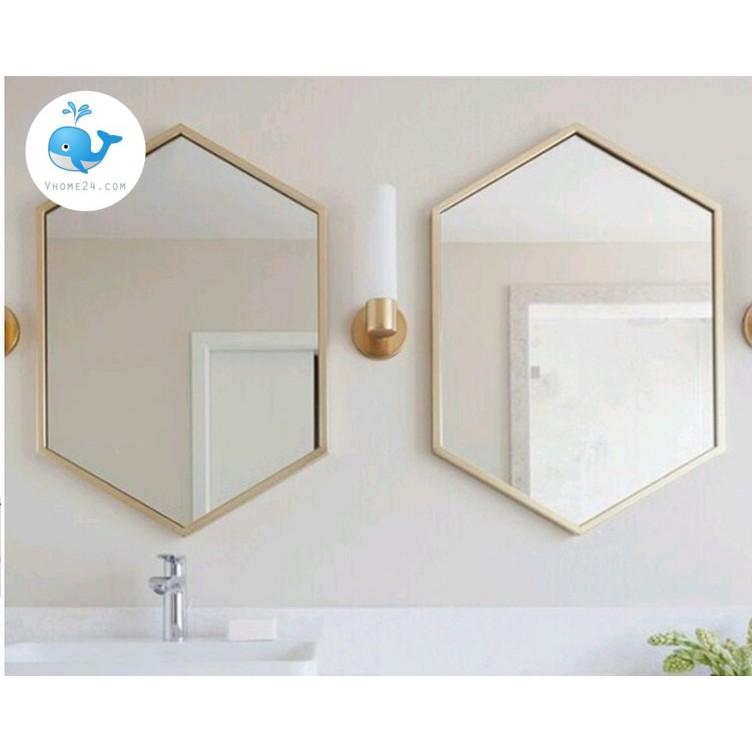 GƯƠNG TRANG TRÍ DECOR DÁNG LỤC LĂNG VIỀN INOX VÀNG GTR090