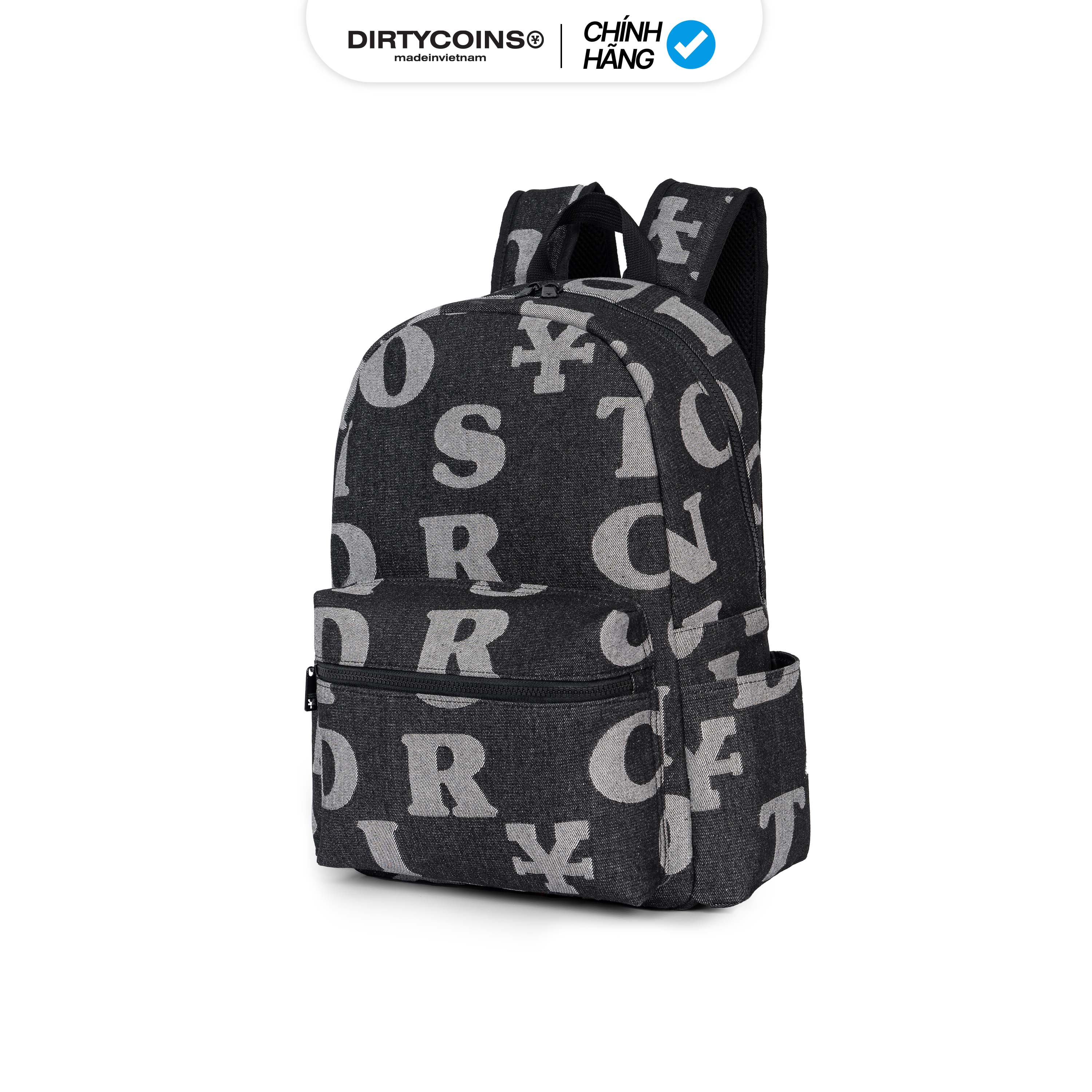 Balo DirtyCoins Letters Monogram Denim Backpack - Black