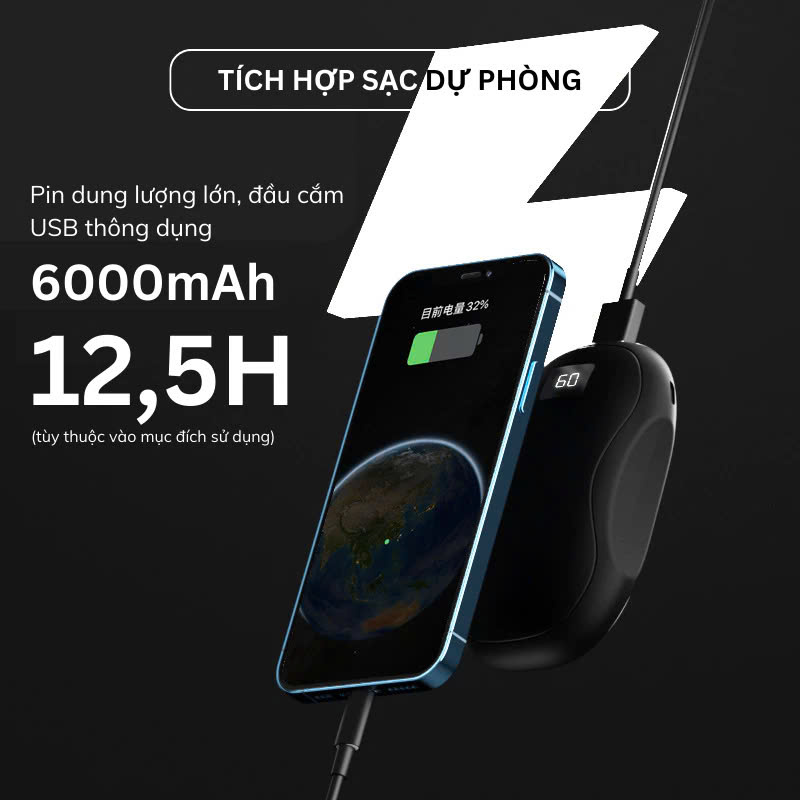 Máy Sưởi Ấm Mini Cầm Tay Kết Hợp Sạc Hiển Thị Đèn LED 3 Mức Nhiệt Và % Pin Văn Phòng Du Lịch Dã Ngoại Phượt - Hàng Nhập Khẩu