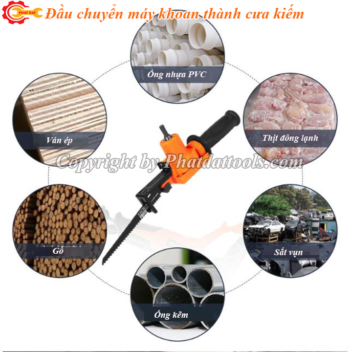 Đầu chuyển máy khoan thành máy cưa kiếm đa năng, tiện dụng - Kèm sẵn 2 lưỡi cưa gỗ và kim loại