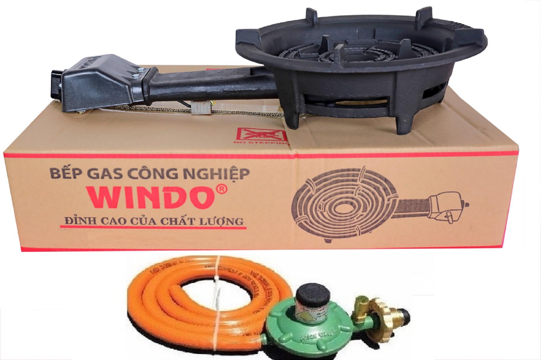 Bếp gas công nghiệp lửa lớn Windo  - Tặng bộ van dây (đầu đốt gang đúc nguyên khối, 3 vòng lửa) - Hàng Chính Hãng