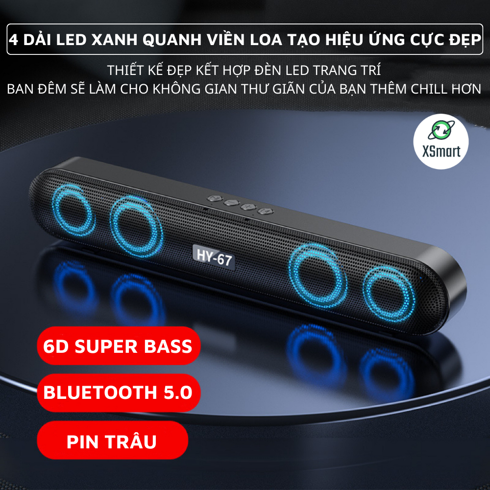 Loa Bluetooth HY-67 Bass Cực Mạnh Có LED Âm Thanh Vòm 6D Nghe Nhạc Xem Phim Cực đã Pin Sạc Tiện Lợi Tương Thích Điện Thoại Laptop Tivi Hỗ Trợ Thẻ Nhớ, USB-Hàng Chính Hãng