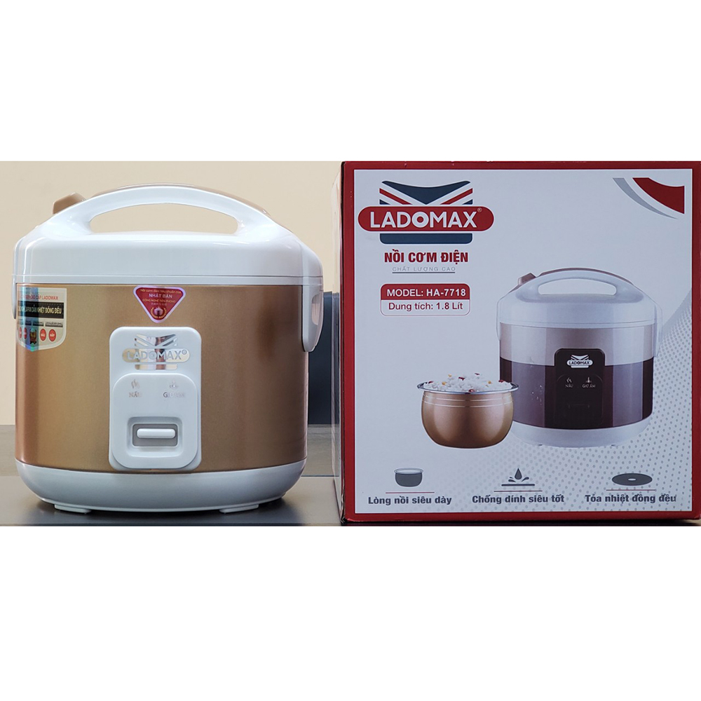 Nồi cơm điện 1.8L Ladomax HA-7718 lòng nồi chống dính, tiết kiệm điện, nấu cơm cho gia đình 4 - 6 người ăn - Hàng chính hãng