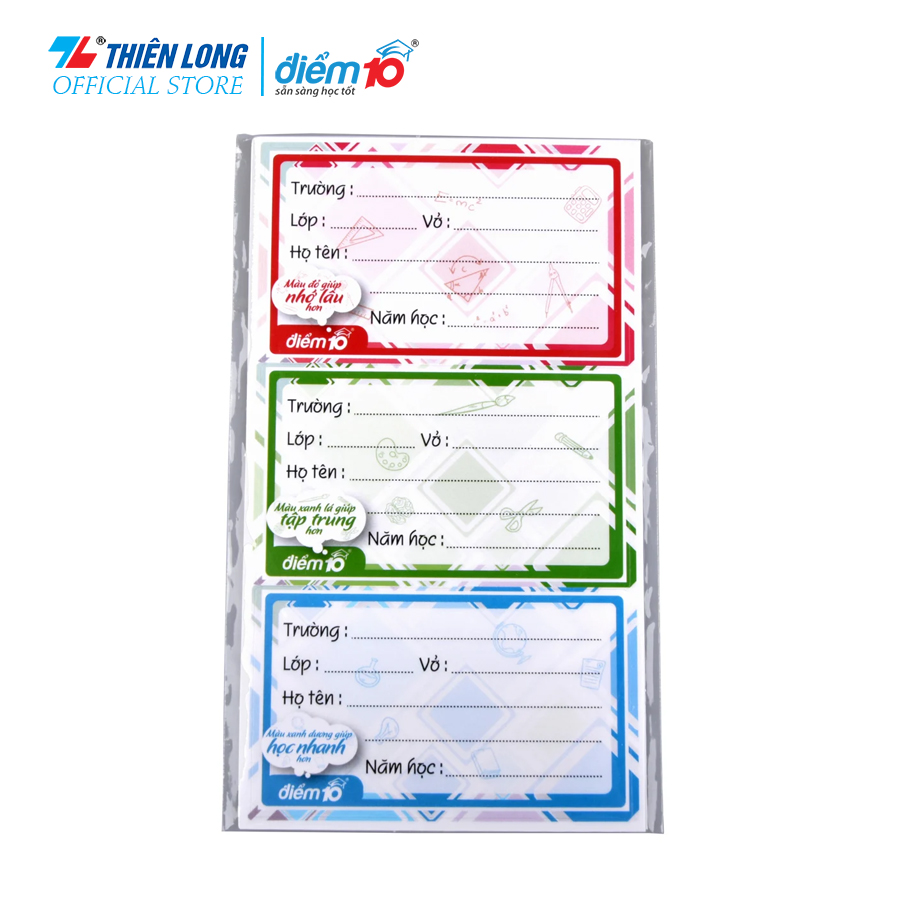 Bộ 10 xấp nhãn vở Thiên Long Điểm 10 TP-NBL01