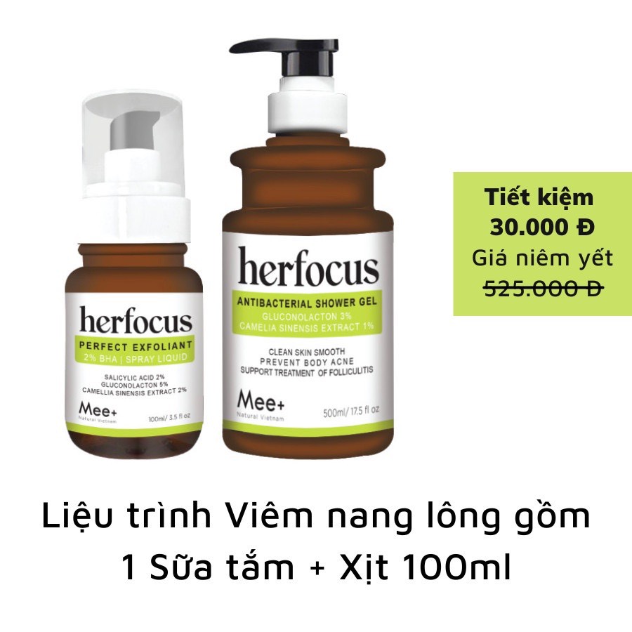 Viêm nang lông, viêm lỗ chân lông HERFOCUS - Xịt viêm nang lông 2% BHA 100ml