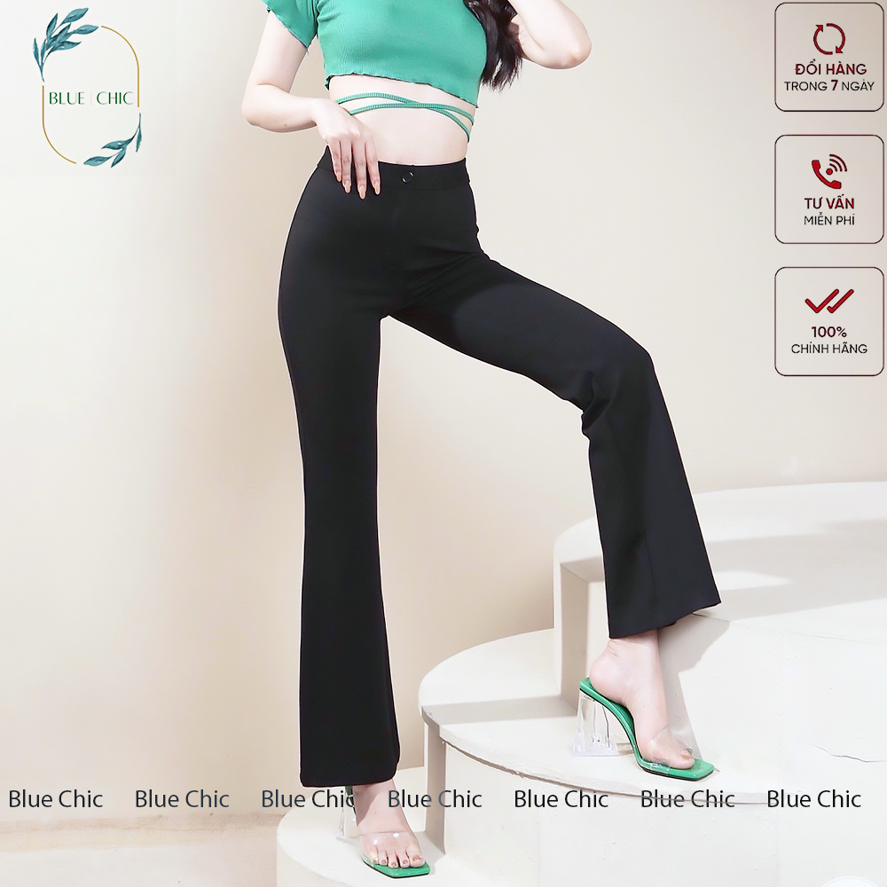 Quần ống loe Blue Chic lưng cạp cao 1 cúc suông rộng nữ dài culottes màu đen