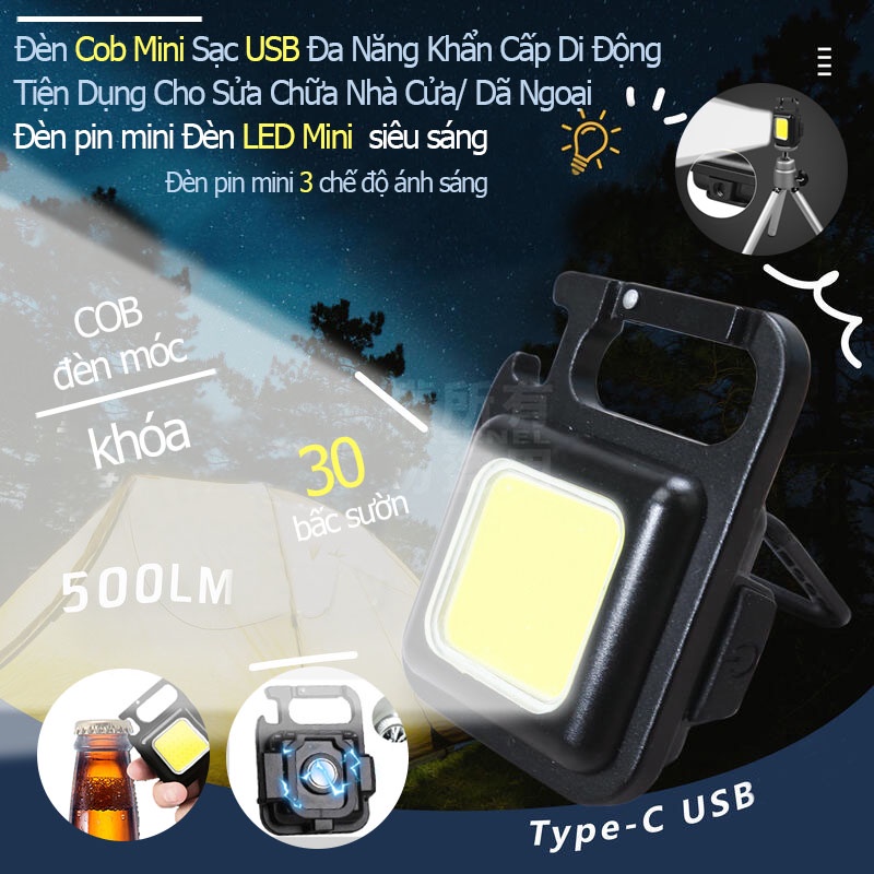 Đèn pin siêu sáng đeo móc khóa đa năng sạc usb tiện dụng bản cao cấp chống nước, đèn led mini COB 800 Lumens