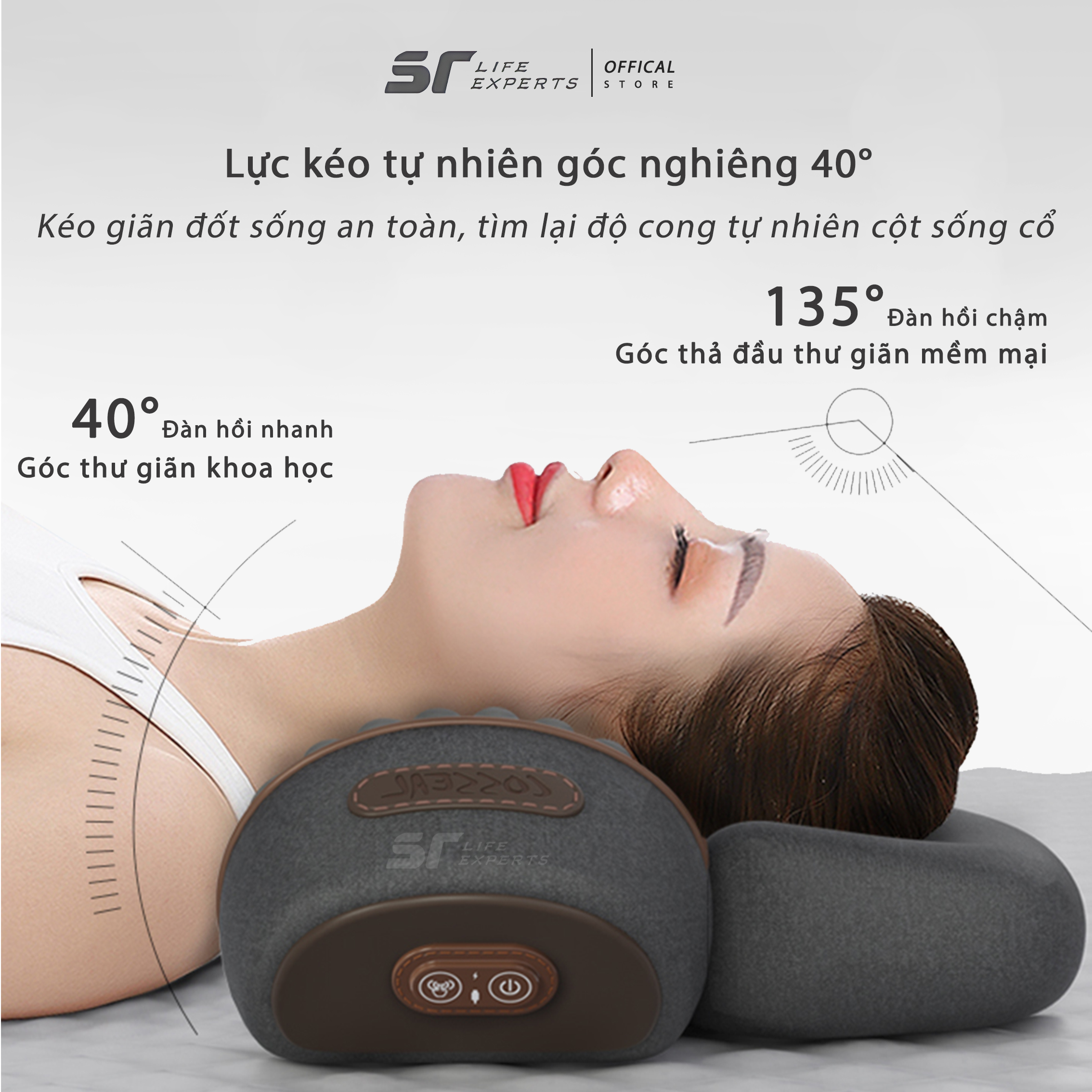 Gối Kê Đầu Massage Túi Khí Kéo Dãn, Tích Hợp Chườm Nóng Công Thái Học, Giảm Đau Mỏi Cổ Vai Gáy - Sairui